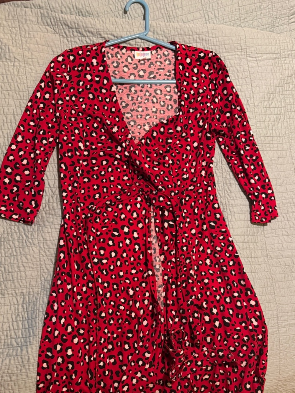 LuLaRoe Red Leopard Print Long Sleeve Wrap Dress